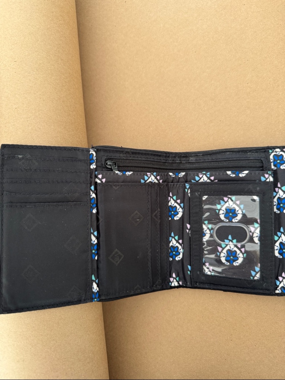 Vera Bradley Navy Floral Quilted Fold-Over Wallet with Purple & Teal Accents - Picture 4 of 12